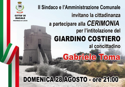 Cerimonia per l'intitolazione del Giardino Costiero al concittadino Gabriele ...