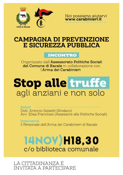 CAMPAGNA DI PREVENZIONE E SICUREZZA PUBBLICA Stop alle truffe agli anzi...