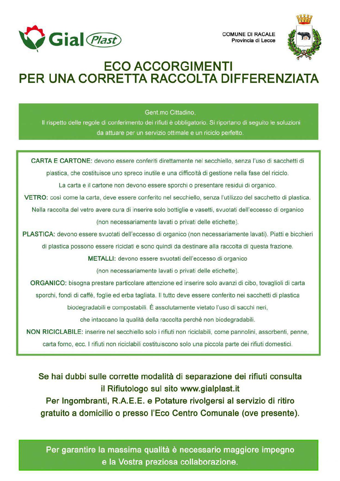 RACALE 2018 - Manifesto Gial Plast - Eco accorgimenti per una corretta raccol...